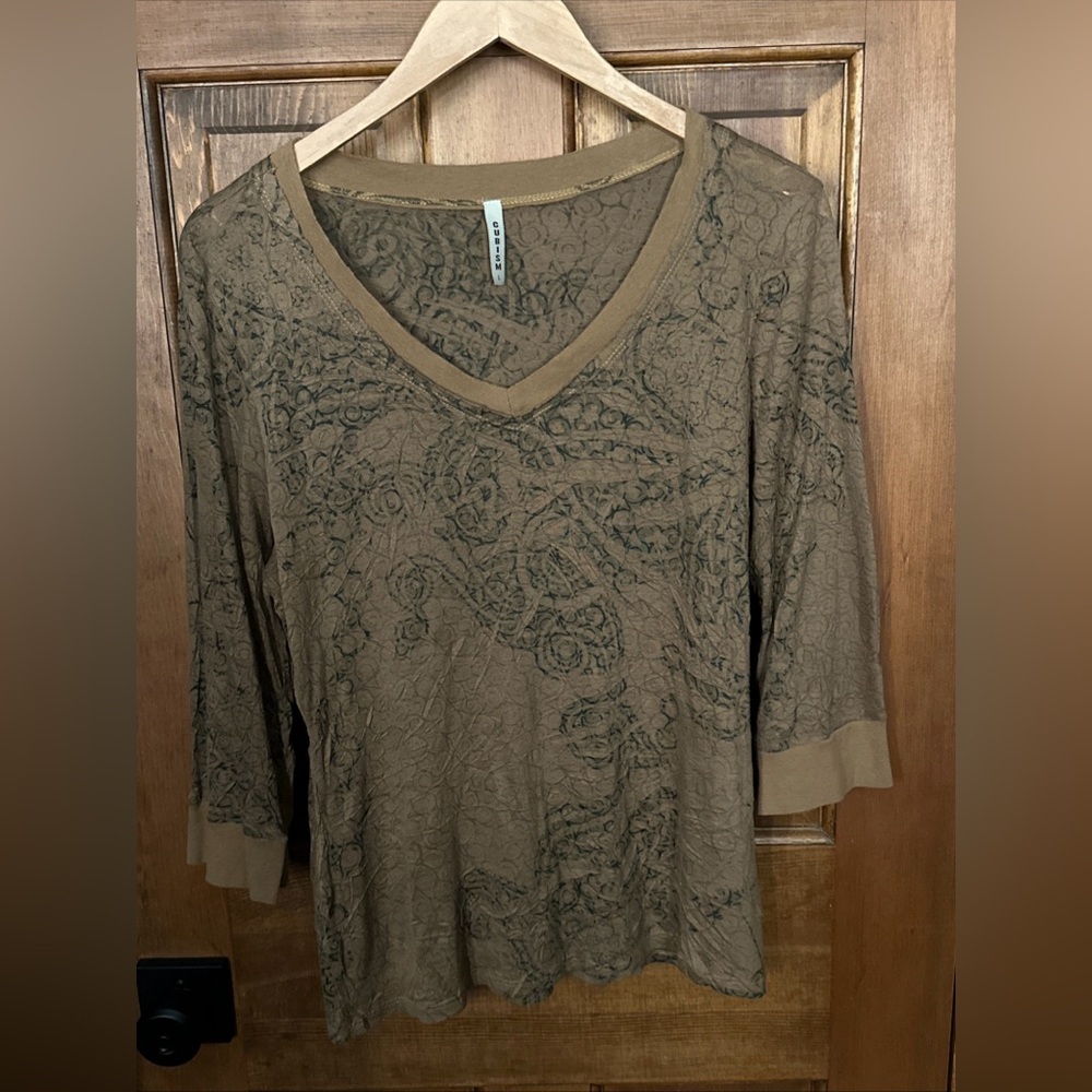 Women's Olive Brown V-Neck Floral Lace Top